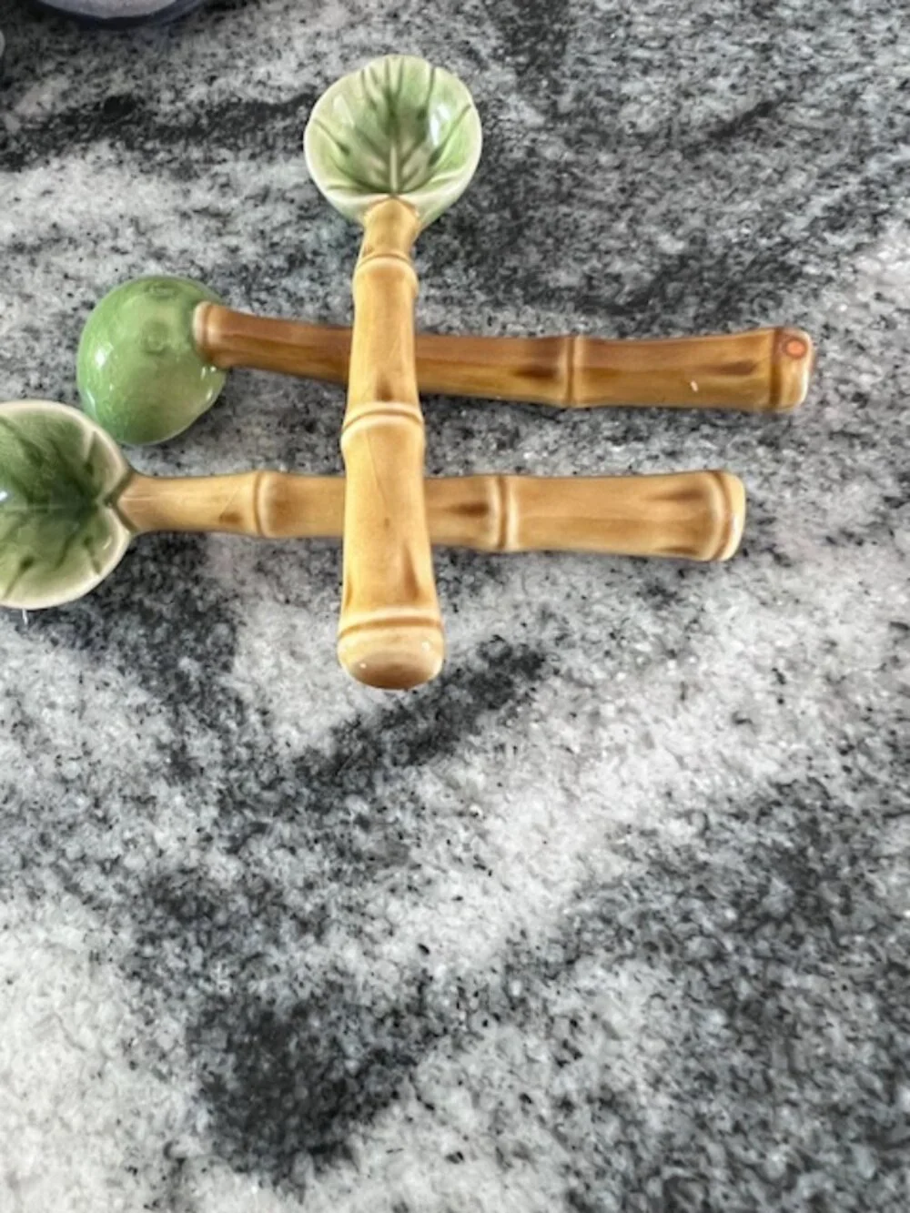 Bamboo Stalks ceramic spoons leaf shaped‎ bowls serving collectible tableware